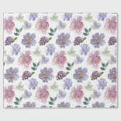 Roze Paarse bloemblaadjes Witte achtergrond Cadeaupapier (Vlak)