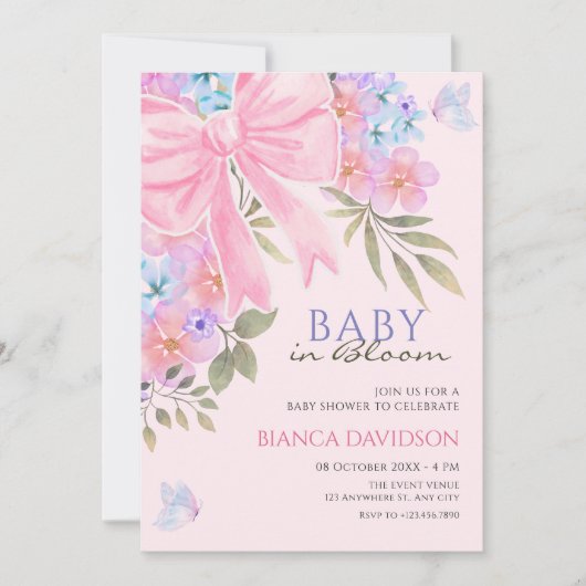 Roze paarse Bloemboog baby shower Kaart (Voorkant)