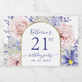 Roze Paarse Bloemen 21ste Verjaardagsfeest Sparkling Wijnetiket (Enkel label)