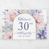 Roze Paarse Bloemen 30ste Verjaardagsfeest Sparkling Wijnetiket (Enkel label)