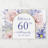 Roze Paarse Bloemen 60ste Verjaardagsfeest Sparkling Wijnetiket (Enkel label)