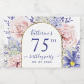 Roze Paarse Bloemen 75e Verjaardagsfeest Sparkling Wijnetiket (Enkel label)