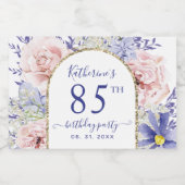 Roze Paarse Bloemen 85ste Verjaardagsfeest Sparkling Wijnetiket (Enkel label)