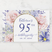 Roze Paarse Bloemen 95ste Verjaardagsfeest Sparkling Wijnetiket (Enkel label)