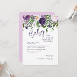 Roze & Paarse Bloemen Baby Meisje Douche Kaart