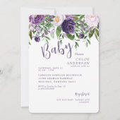 Roze & Paarse Bloemen Baby Meisje Douche Kaart (Voorkant)