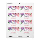 Roze Paarse bloemen | Baby shower Dank u Etiket (Full Sheet)