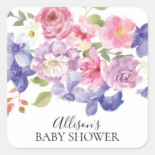 Roze & Paarse Bloemen Baby showers Envelope Seal Vierkante Sticker