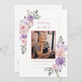 Roze Paarse Bloemen Begrafenisprogramma Programmakaart (Voorkant / Achterkant)