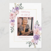 Roze Paarse Bloemen Begrafenisprogramma Programmakaart (Voorkant)