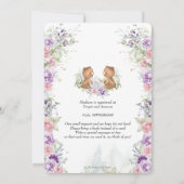 Roze Paarse Bloemen Beren Tea Twins Baby shower Kaart (Achterkant)
