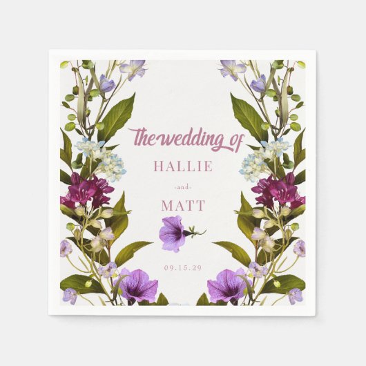 Roze paarse bloemen | Bloom Bruiloft Servet (Voorkant)
