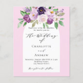 Roze paarse bloemen boog huwelijksuitnodiging (Voorkant)