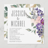 Roze Paarse Bloemen Botanische Huwelijk Kaart (Voorkant / Achterkant)