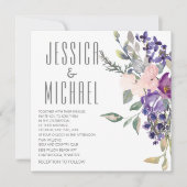 Roze Paarse Bloemen Botanische Huwelijk Kaart (Voorkant)