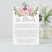 Roze Paarse Bloemen Bruiloft Details Kaart (Staand voorkant)
