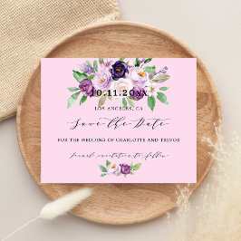 Roze paarse bloemen budget bruiloft save the date