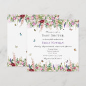 Roze paarse bloemen Butterflies Square Baby shower Kaart (Voorkant / Achterkant)