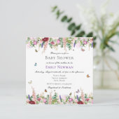 Roze paarse bloemen Butterflies Square Baby shower Kaart (Staand voorkant)