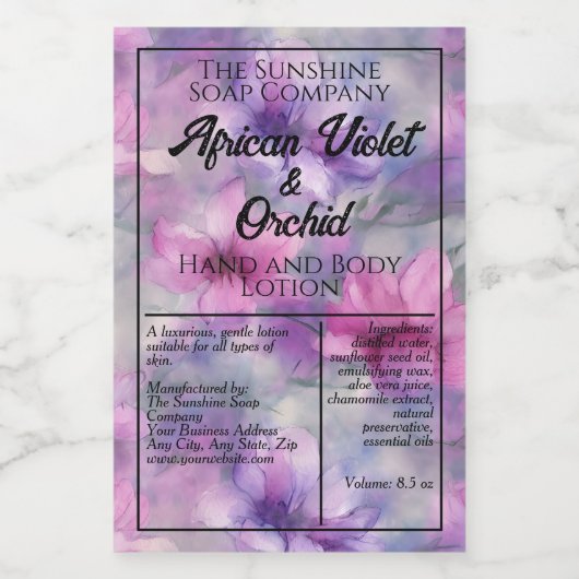 Roze & Paarse Bloemen cosmetica flesje label Voedselcontainer Etiket (Enkel label)