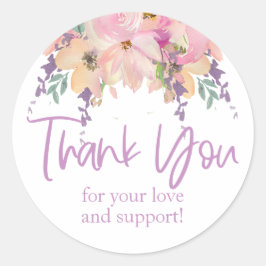 Roze Paarse Bloemen Dank u Verjaardagsbruiloft Ronde Sticker