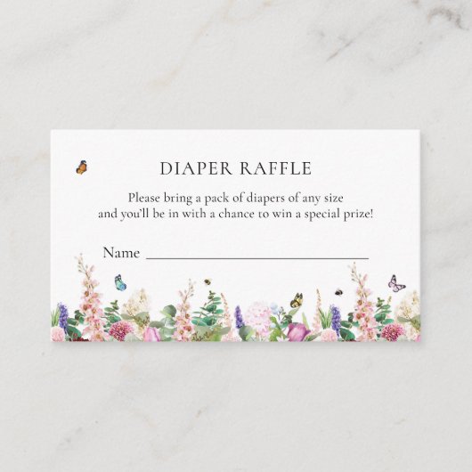 Roze paarse bloemen en botervliegen | Diaper Raffl Informatiekaartje (Voorkant)