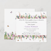 Roze paarse bloemen en botervliegen | Quinceañera Kaart (Voorkant / Achterkant)