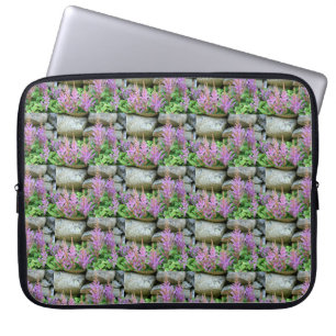 roze paarse bloemen en granietstenen patroon ca laptop sleeve