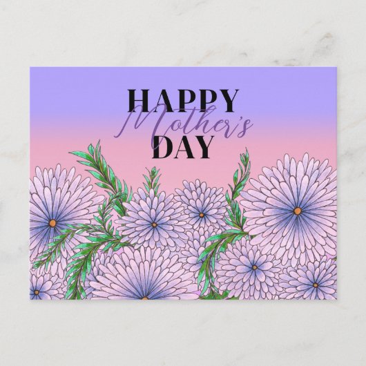 Roze Paarse Bloemen en Groene Bladeren Moederdag Briefkaart (Voorkant)