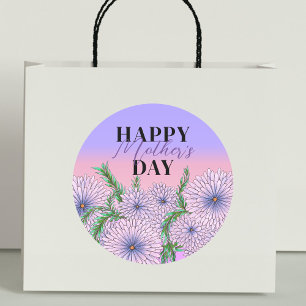 Roze Paarse Bloemen en Groene Bladeren Moederdag Ronde Sticker