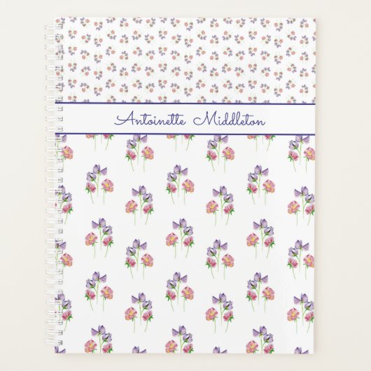 Roze Paarse Bloemen gepersonaliseerd Planner (Voorkant)
