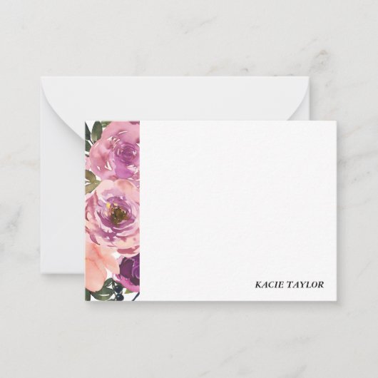 Roze Paarse Bloemen Gepersonaliseerde Notitiekaart Notitiekaartje (Voorkant)