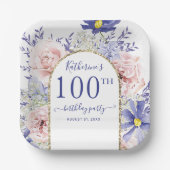 Roze Paarse Bloemen God Lijst 100ste Verjaardagsfe Papieren Bordje (Voorkant)