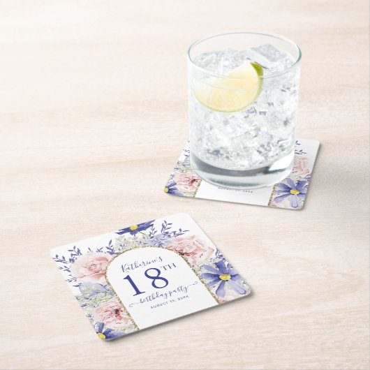 Roze Paarse Bloemen God Lijst 18e Verjaardagsfeest Kartonnen Onderzetters (Insitu)