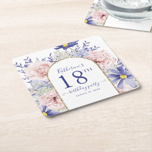 Roze Paarse Bloemen God Lijst 18e Verjaardagsfeest Kartonnen Onderzetters (Schuin)