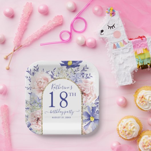 Roze Paarse Bloemen God Lijst 18e Verjaardagsfeest Papieren Bordje (Feest)