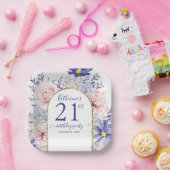 Roze Paarse Bloemen God Lijst 21ste Verjaardagsfee Papieren Bordje (Feest)