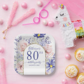 Roze Paarse Bloemen God Lijst 80ste Verjaardagsfee Papieren Bordje (Feest)