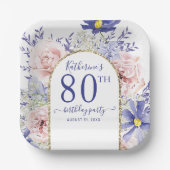 Roze Paarse Bloemen God Lijst 80ste Verjaardagsfee Papieren Bordje (Voorkant)