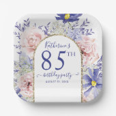 Roze Paarse Bloemen God Lijst 85ste Verjaardagsfee Papieren Bordje (Voorkant)