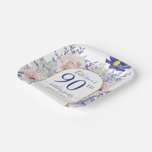 Roze Paarse Bloemen God Lijst 90ste Verjaardagsfee Papieren Bordje (Gebogen)