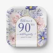Roze Paarse Bloemen God Lijst 90ste Verjaardagsfee Papieren Bordje (Voorkant)