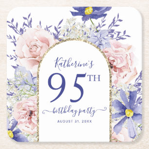 Roze Paarse Bloemen God Lijst 95ste Verjaardag Par Kartonnen Onderzetters