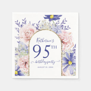 Roze Paarse Bloemen God Lijst 95ste Verjaardag Par Servet
