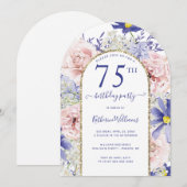 Roze Paarse Bloemen Gouden Boog 75e Verjaardag Par Kaart (Voorkant / Achterkant)
