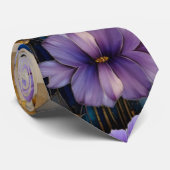 Roze paarse bloemen gouden patchwork stropdas (Opgerold)