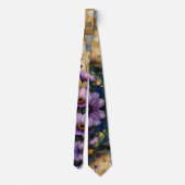Roze paarse bloemen gouden patchwork stropdas (Achterkant)