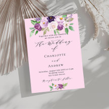 Roze paarse bloemen groen script luxe trouwen