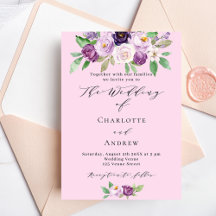 Roze paarse bloemen groen scriptuur bruiloft