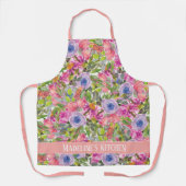Roze paarse bloemen groene bladeren Boho Kitchen Schort (Voorkant)